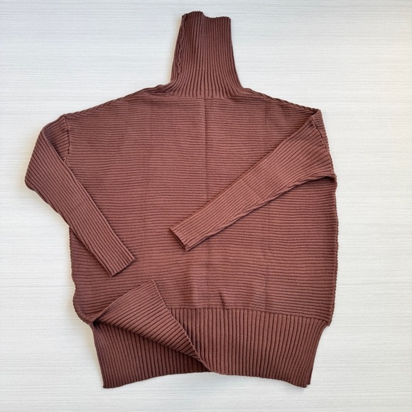 LILLUSORY Turtleneck Oversized Ribbed Tunic Sweater Chocolate Brown S Casual - Picture 6 of 15